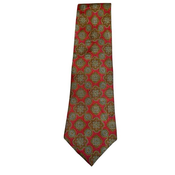 Vintage S.T. Dupont Paris Silk Tie Men Red Olive Green Made in France NWT - Picture 6 of 8